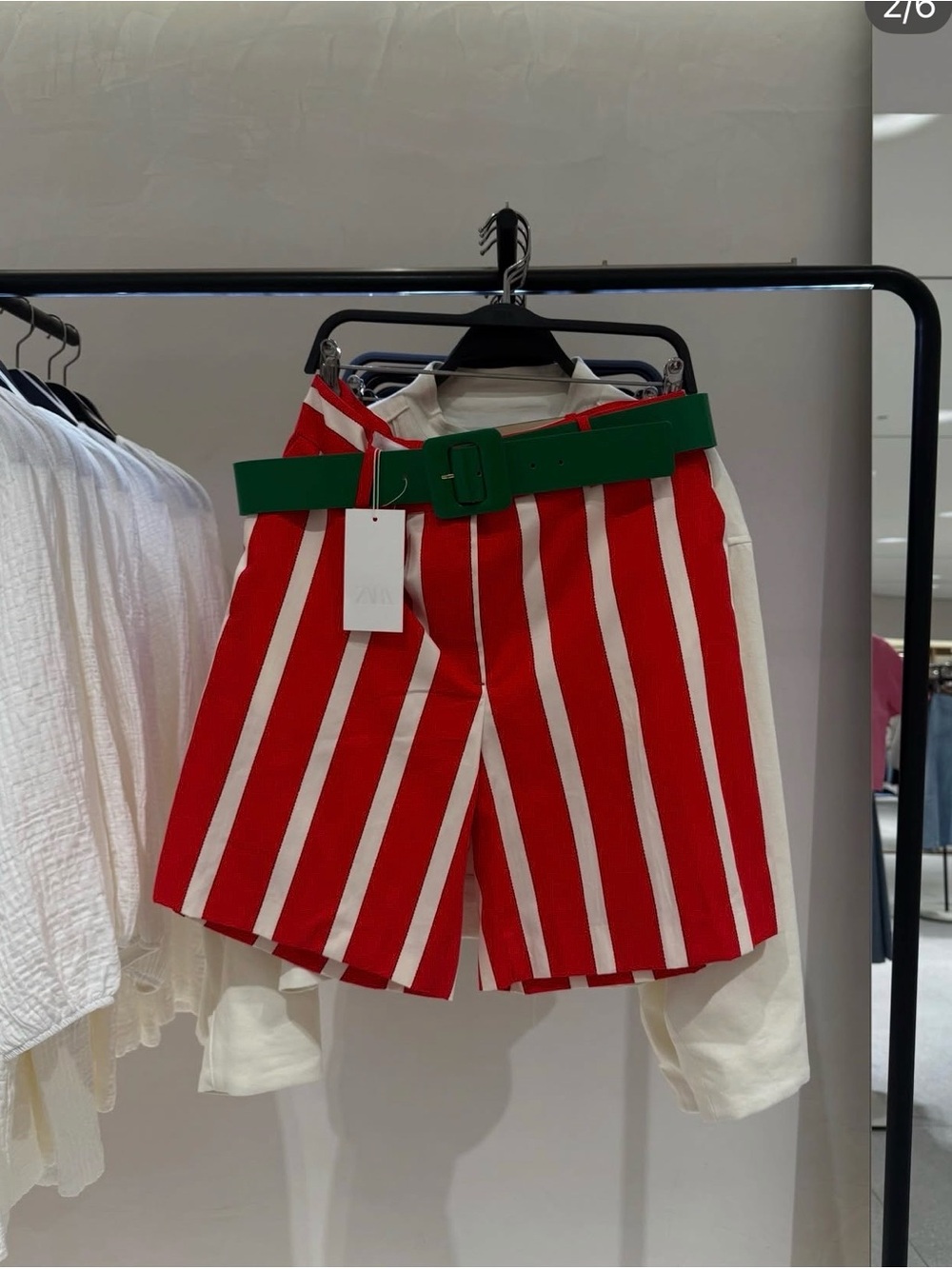 Zara striped belted shorts